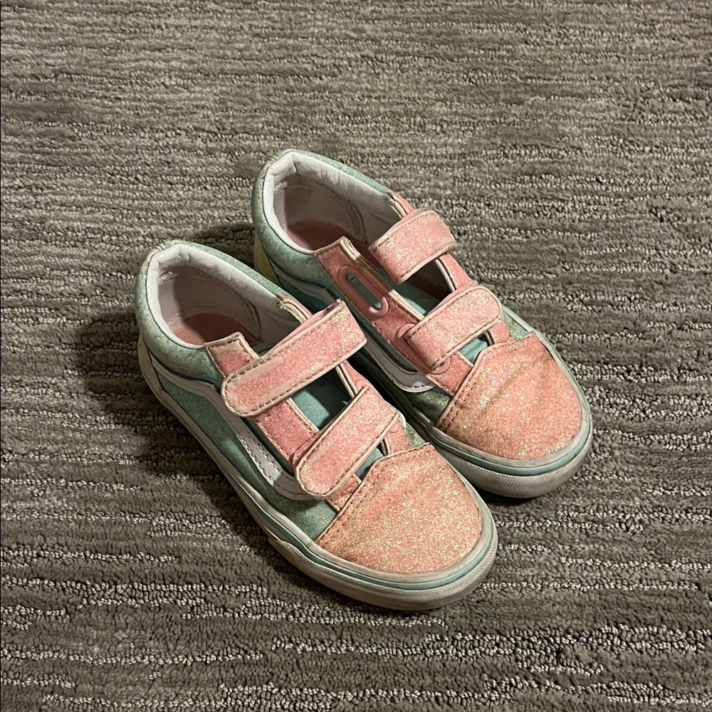 Vans Kids Pink and Green Glitter Sneakers